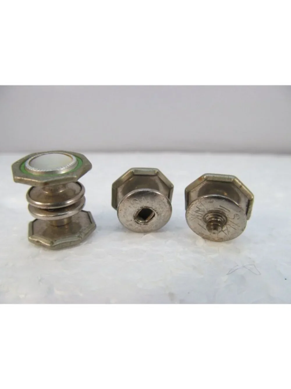 Vintage Octagonal Silver Tone Mother of Pearl Snap Link Cufflinks Double Sided